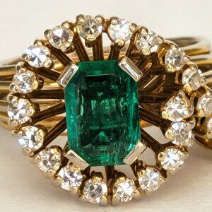 1960s Vintage 18K Two-Tone Gold Emerald & Diamond Ring